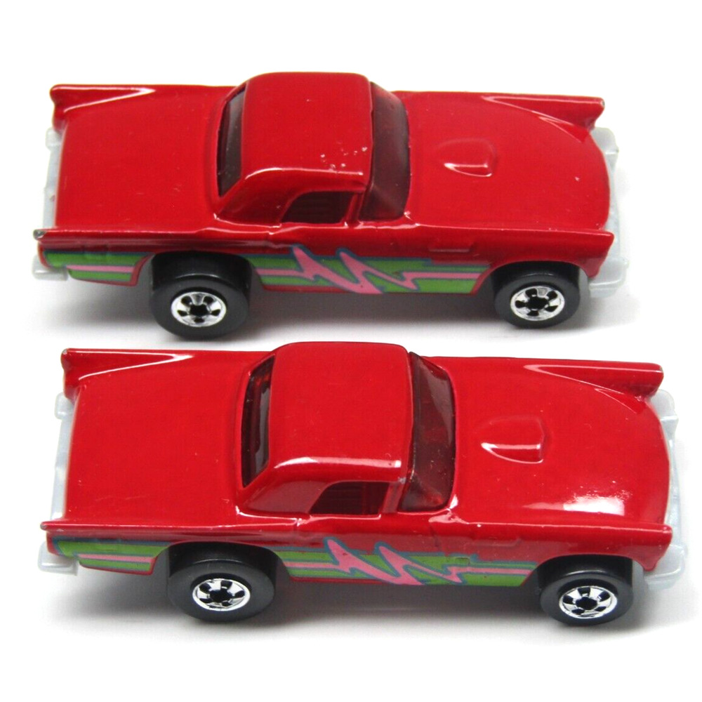 2x 1977 Hot Wheels 57 Ford Thunderbirds Red Windows Vintage Mattel Diecast Cars